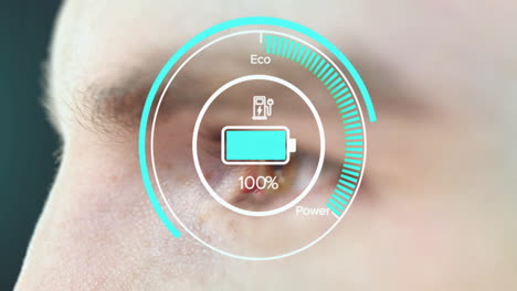 Animation-Des-Batterieladesymbols-Und-Der-Datenverarbeitung-über-Einem-Kaukasischen-Mann