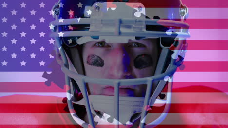 Animation-Eines-Kaukasischen-American-Football-Spielers-Und-Der-Flagge-Der-USA