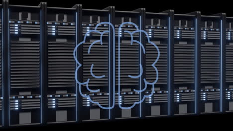 Animation-Der-Digitalen-Datenverarbeitung-Durch-KI-Und-Des-Gehirns-über-Computerserver