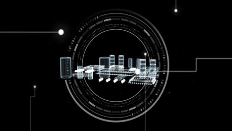 Animation-Des-Globus-Mit-Datenverarbeitung-Auf-Schwarzem-Hintergrund