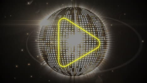 Animation-of-neon-arrow-over-disco-ball