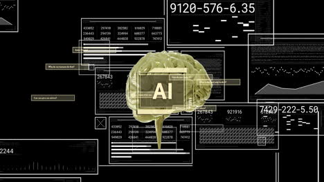 Animación-De-Texto-AI,-Cerebro-Y-Procesamiento-De-Datos-Sobre-Fondo-Negro.