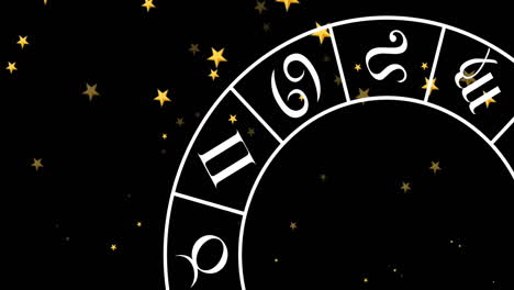 Animación-De-Círculo-Con-Signos-Del-Zodíaco-Sobre-Estrellas-Sobre-Fondo-Negro