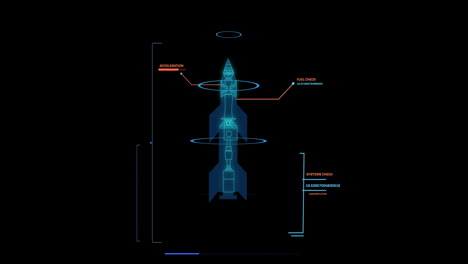 Animación-Del-Procesamiento-De-Datos-Y-Plano-Del-Cohete-Sobre-Fondo-Negro