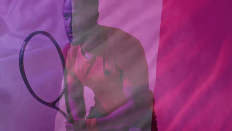 Animation-Der-Flagge-Frankreichs-über-Einem-Afroamerikanischen-Tennisspieler