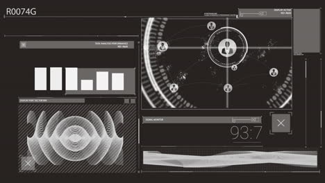 Animation-Von-Diagrammen-Und-Datenverarbeitung-über-Benutzersymbole-Und-Weltkarte