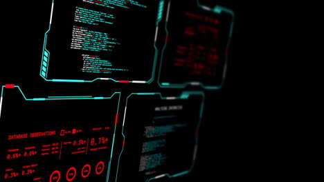 Animation-Der-Digitalen-Datenverarbeitung-Auf-Bildschirmen-Auf-Schwarzem-Hintergrund