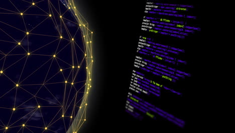 Animación-Del-Procesamiento-De-Datos-Digitales-Y-Globo-Con-Conexiones-Sobre-Fondo-Negro