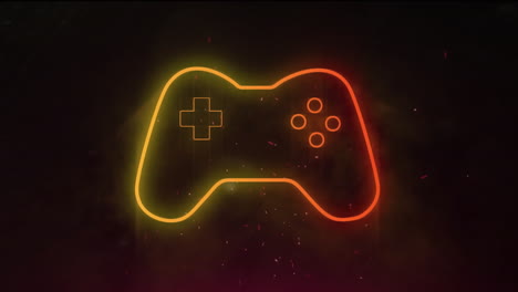 Animation-of-yellow-neon-gamepad-on-black-background