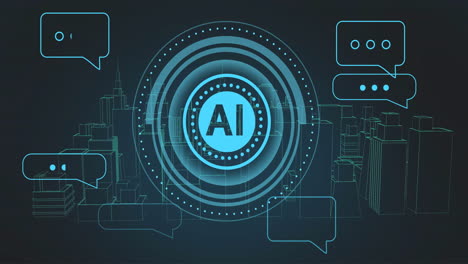 Animación-De-Texto-Ai,-Escaneo-De-Alcance-Y-Procesamiento-De-Datos-Sobre-Fondo-Negro