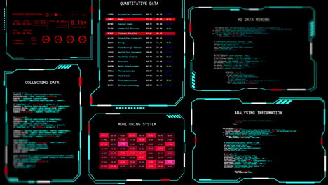 Animation-of-digital-data-processing-on-screens-over-black-background