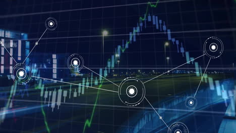 Animation-Eines-Netzwerks-Von-Verbindungen-Mit-Datenverarbeitung-über-Dem-Stadtbild