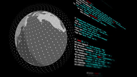 Animation-Der-Digitalen-Datenverarbeitung-Und-Globus-Mit-Verbindungen-Auf-Schwarzem-Hintergrund