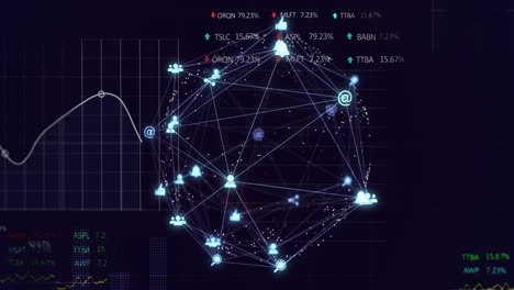 Animation-of-data-processing-and-diagrams-over-media-icons