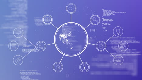 Animation-Eines-Verbindungsnetzwerks-Mit-Globus-Und-Symbolen-über-Der-Datenverarbeitung