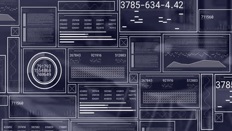 Animation-of-data-processing-and-diagrams-over-empty-office