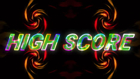 Animation-Des-Highscore-Textes-Auf-Neonfarbenem-Musterhintergrund