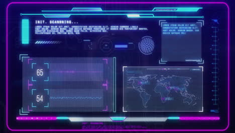 Animation-of-data-processing-and-diagrams-over-world-map