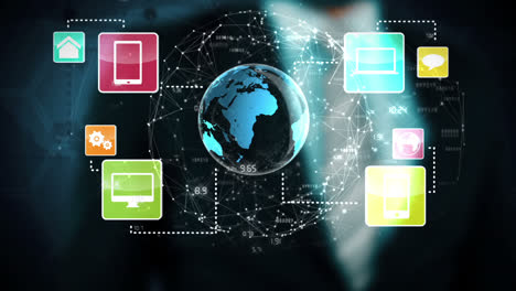 Geschäftsmann-Berührt-Technologiegrafik