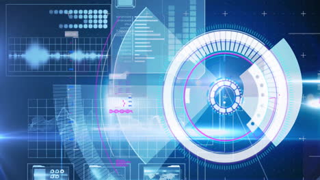 Animation-of-data-processing-with-scope-scanning-on-blue-background