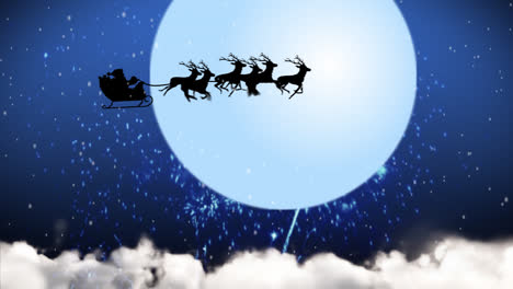 Animación-De-Papá-Noel-Y-Renos-Volando-Sobre-La-Luna.