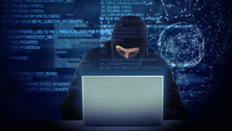 Composite-Video-Eines-Hackers,-Der-Einen-Laptop-Benutzt