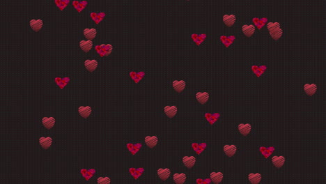 Animation-of-red-hearts-floating-on-black-background