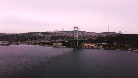 Profile-view-of-busy-Bosphorus-Bridge-during-sunset-in-Istanbul