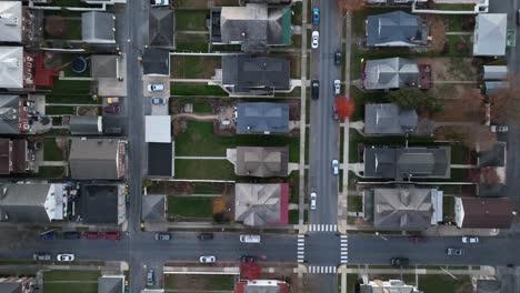 Top-down-view-of-city-suburb-housing-in-America