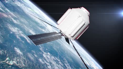 Satellit-Dreht-Sich-über-Der-Erde-Im-Weltraum-4k