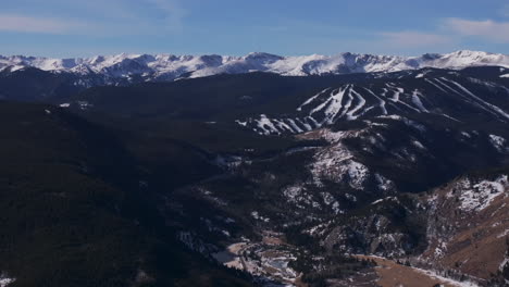 Eldora-Mountain-ski-trail-runs-Indian-Peaks-Woodward-Ikon-Pass-Colorado-aerial-drone-Boulder-Flat-Irons-Nederland-Front-Range-winter-blue-sky-Central-city-Black-Hawk-pan-right-slowly-movement