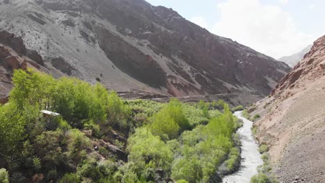 Small-portion-of-greenery-in-the-dry-rocky-mountain-of-ladakh,-INDIA