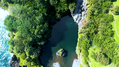 Waioka-pond--in-Maui,-Hawaii-island,-aerial-view