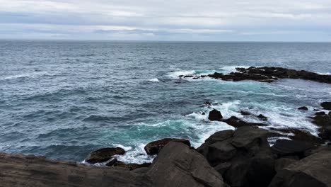 Rocky-coast-and-stormy-Atlantic-ocean-in-Iceland,-panoramic-view