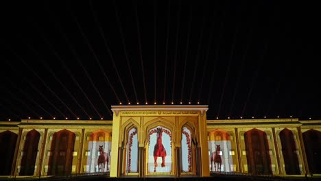 During-the-13th-edition-of-the-Sharjah-Light-Festival-2024,-lights-illuminate-the-Sharjah-Police-Headquarters-building,-United-Arab-Emirates