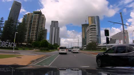 POV-driving-through-Broadbeach,-Gold-Coast