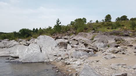 Rocks-Stone-Water-Landscape,-River-Flow-Sierras-at-Calamuchita-Córdoba-Argentina