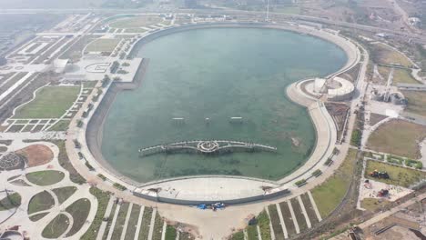 Rajkot-Atal-lake-drone-view-where-many-different-big-lake-and-big-guards-are-visible,-Rajkot-New-Race-Course,-Atal-Sarovar