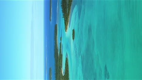 Isle-of-Pines-New-Caledonia-crystal-clear-water-in-a-paradise-lagoon---vertical-aerial-flyover