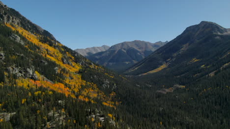 Independence-Pass-Colorado-Sommer-Gelbe-Bäume-Herbst-Herbstfarben-Luftdrohne-Filmisch-Espe-Snowmass-Mountain-Ashcroft-Maroon-Bells-Pyramid-Peak-Wunderschöne-Atemberaubende-Blauer-Himmel-Sonnig-Kreis-Rechts
