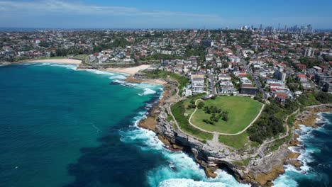 Bronte-Beach-And-Tamarama-Beach-Coastline-In-Sydney,-Australia-At-Daytime---Drone-Shot