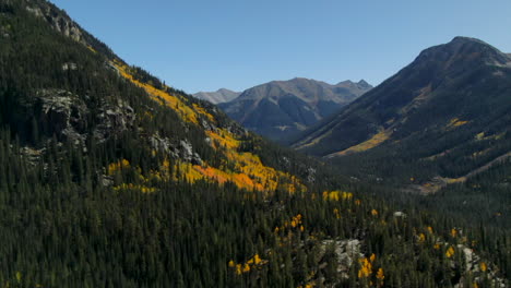 Independence-Pass-Devils-Punchbowl-Colorado-Sommer-Gelbe-Bäume-Herbst-Herbstfarben-Luftdrohne-Filmisch-Aspen-Snowmass-Ashcroft-Maroon-Bells-Pyramid-Peak-Wunderschöne-Atemberaubende-Blauer-Himmel-Sonnig-Kreis-Links