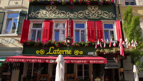 The-Exterior-Façade-of-Hotel-Alte-Laterne-Located-in-Baden-Baden,-Germany---Low-Angle-Shot