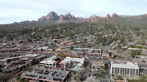 Downtown-Sedona,-Arizona-with-drone-video-wide-shot-stable