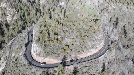 Switchback-road-with-cars-driving-on-Highway-89-A-in-Sedona,-Arizona-with-drone-video-medium-and-stable