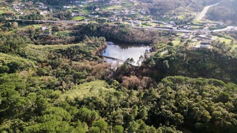 Verdant-Castadón-Reservoir,-Ourense,-Spain-aerial