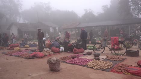 Escena-Del-Pueblo-De-Niebla-Temprano-En-La-Mañana