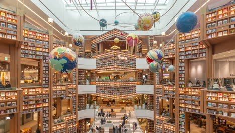 People-Study-and-Sightseeing-at-Starfield-Suwon-Library---time-lapse-tilt-down