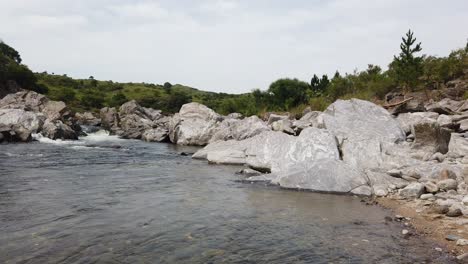 Indigenous-Calm-Water,-Stone-River-Landscape-Rio-Grande-Cordoba-Argentina-Valley