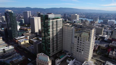 Oakland-CA-USA,-Drone-Shot-of-Downtown-Condominiums-and-Business-Buildings-on-Sunny-Day